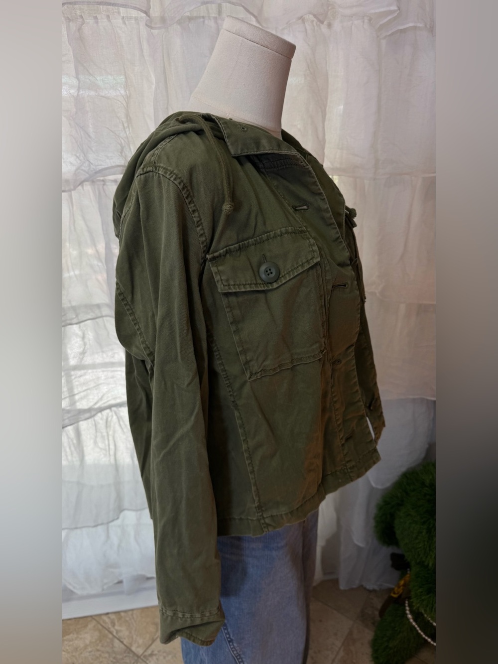 Madewell Olive Green Hooded Utility Military Jacket 100% Cotton - Picture 3 of 16